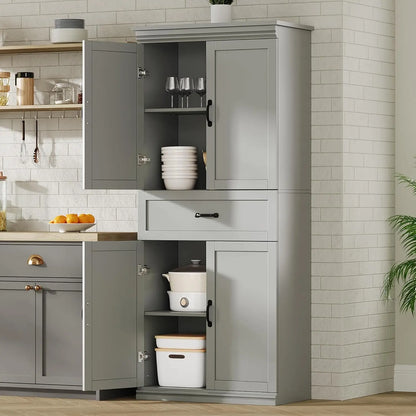Modern 70" Tall Freestanding Kitchen Pantry Cabinet with 2 Doors and 3 Adjustable Shelves