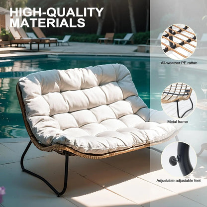 All-Weather Boho Rattan Patio Outdoor 2 Seater Couch or Loveseat with Soft Cushion