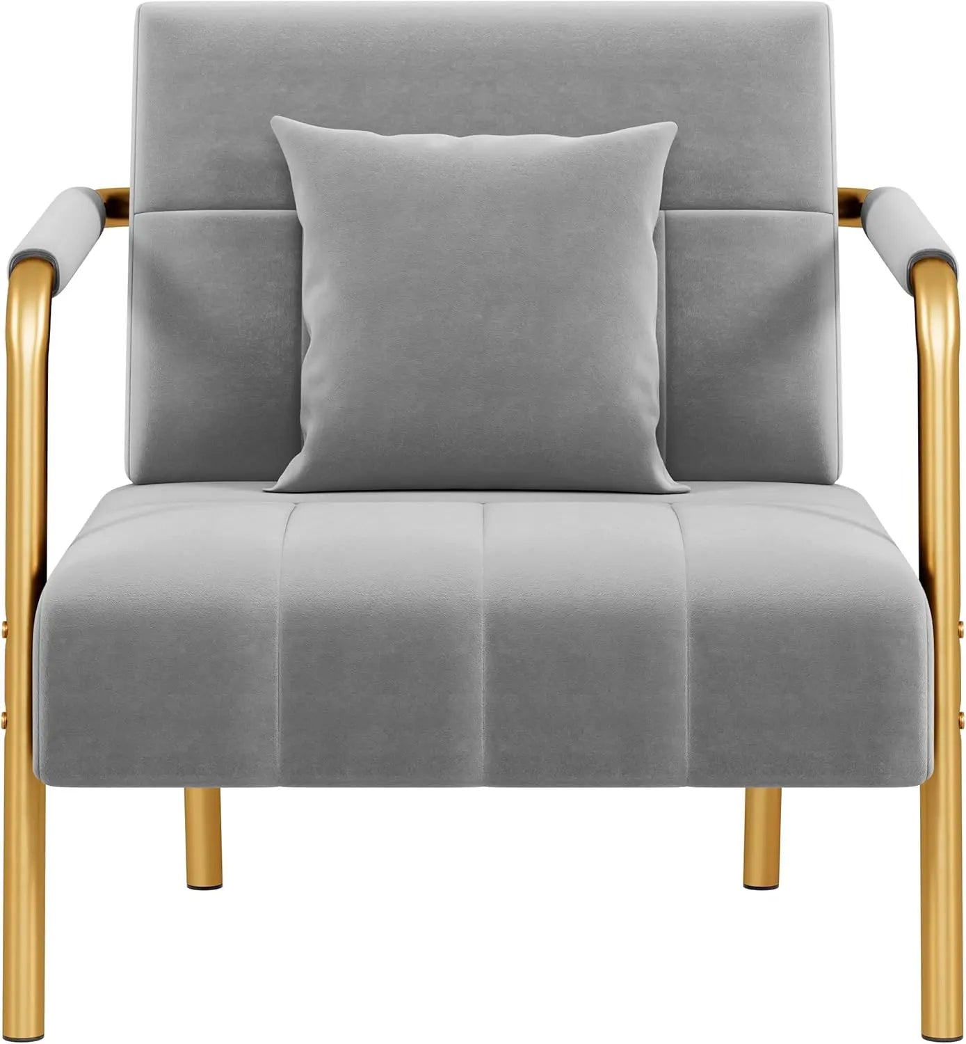 30" W Oversized Velvet Accent Armchair with Golden Frame & Cozy Pillows for the  Living Room, Light Gray