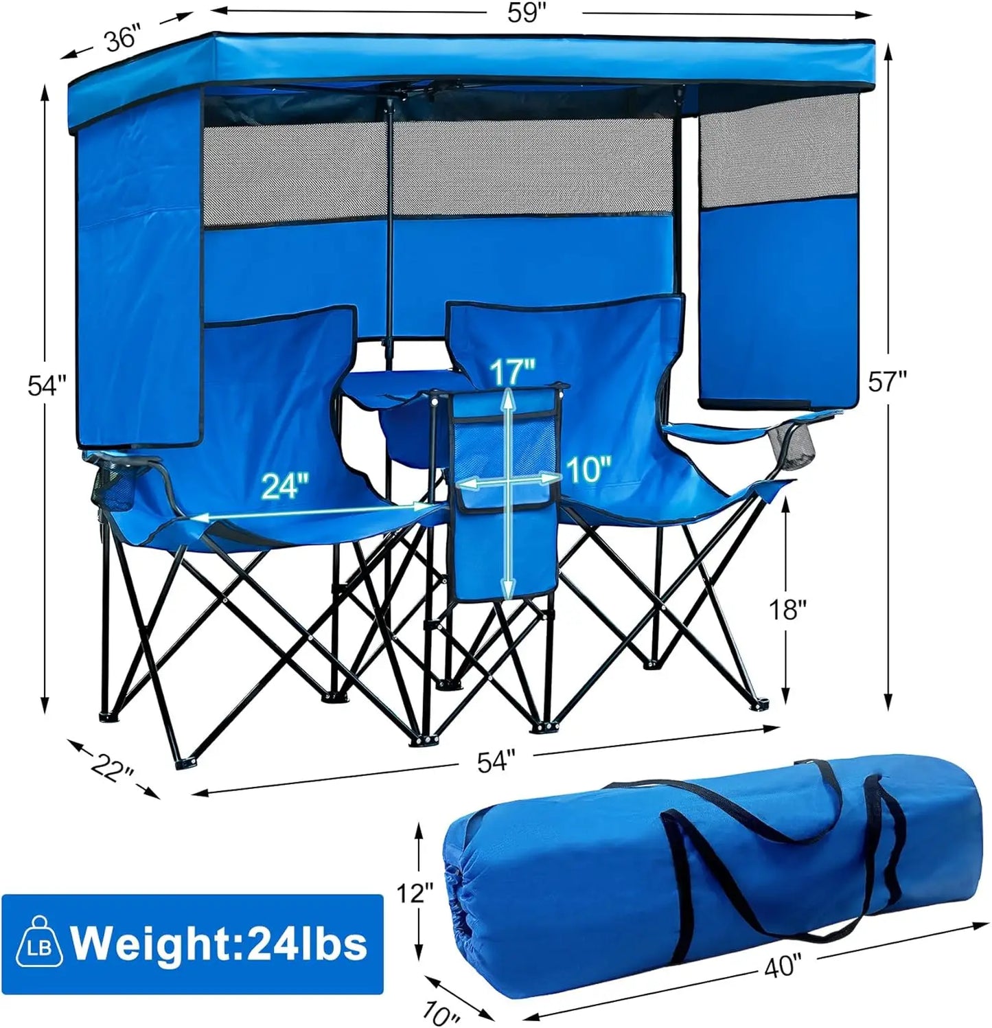 Heavy Duty Canopy Shade Chair with Cup Holders for Outside
