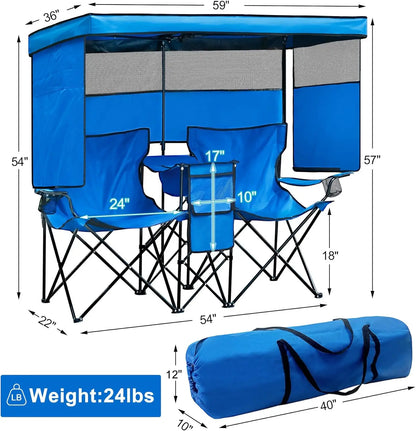 Heavy Duty Canopy Shade Chair with Cup Holders for Outside