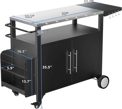 Outdoor Weatherproof Grill Cart Storage and Spice Rack Patio Kitchen Island with Wheels, Hooks .