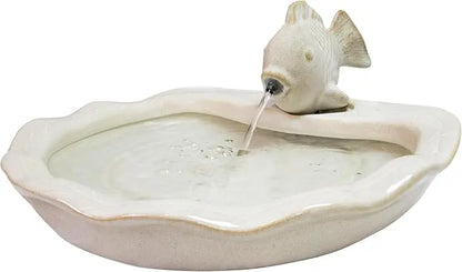 7-Inch Outdoor Glazed Ceramic Fish Garden Fountain Tabletop for Patio, Deck, Garden - Aqua and Brown