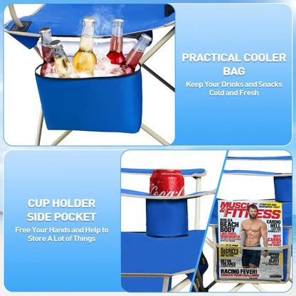 Folding Camping Chair with Shade Canopy with  Cooler Bag for Outdoor Sports, Lawn Chairs