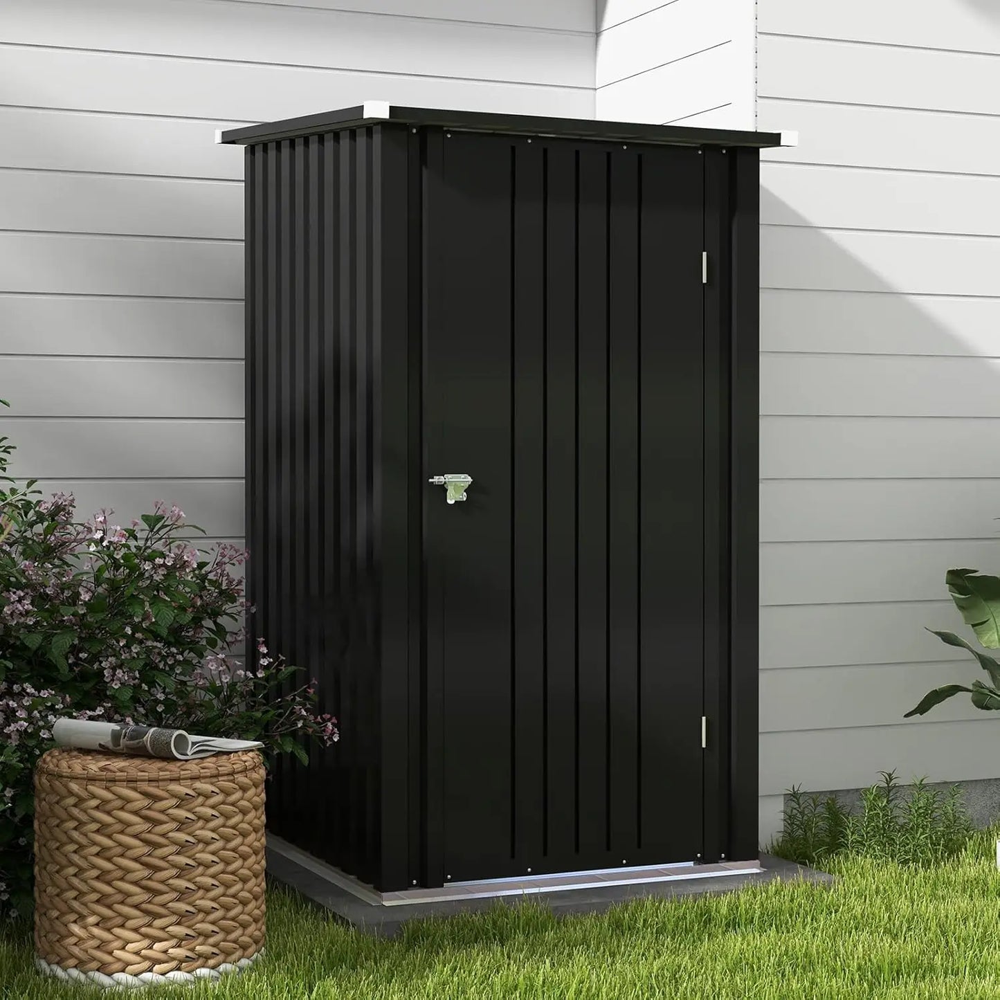 3 x 3 FT Small Outdoor Garden Tool Storage Shed with Sloping Roof and Single Lockable Door