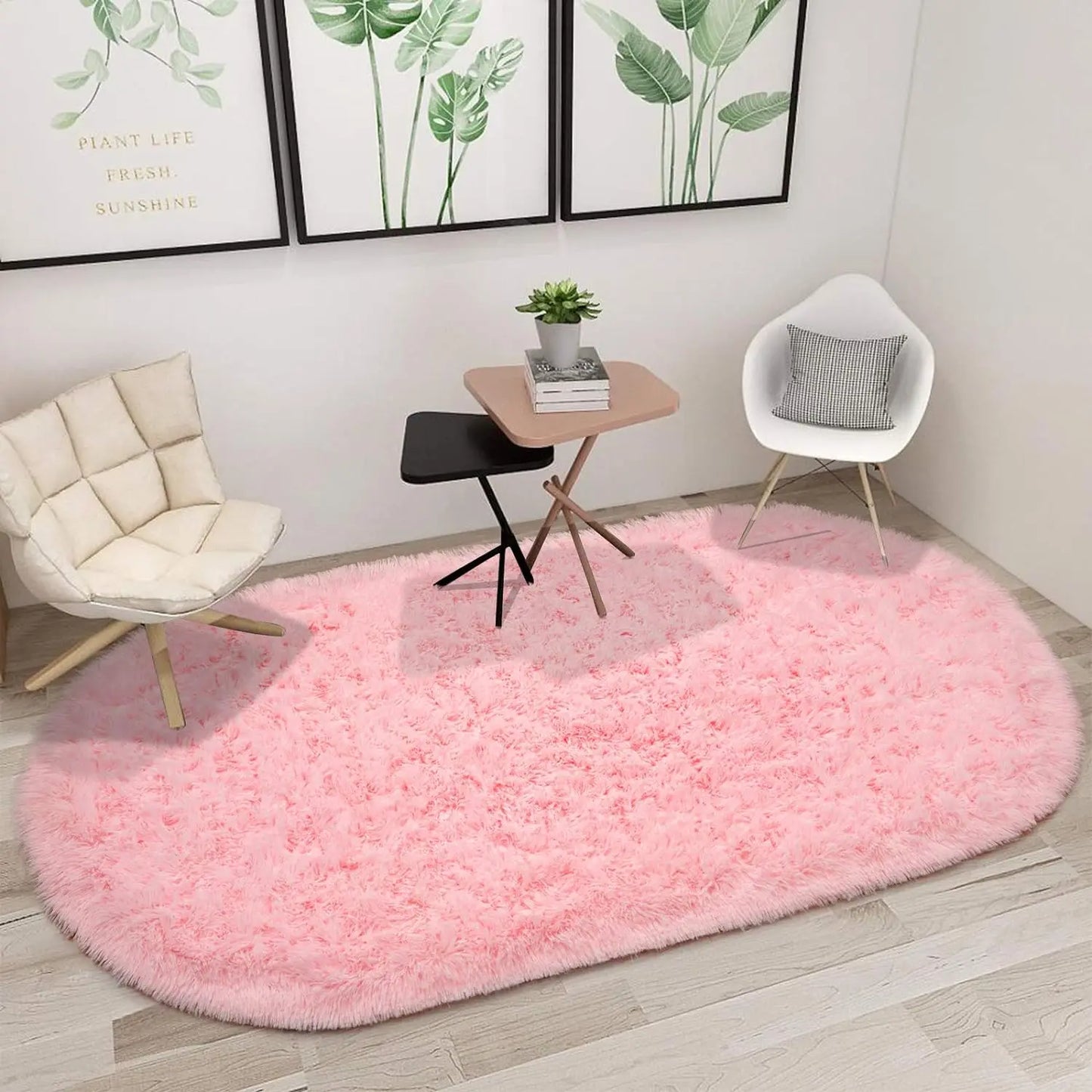 2.6x5.3 ft. Plush, Shaggy, Fluffy, Ultra Soft Oval Area Rugs for Kids Room, Bedside and Nursery