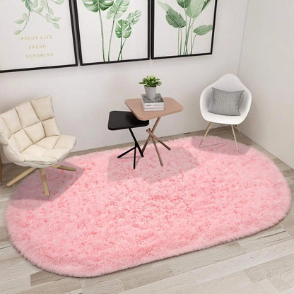 2.6x5.3 ft. Plush, Shaggy, Fluffy, Ultra Soft Oval Area Rugs for Kids Room, Bedside and Nursery