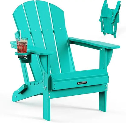 Folding Adirondack Outdoor Patio Weather Resistant Chair for Patio, Outside, Deck, Backyard