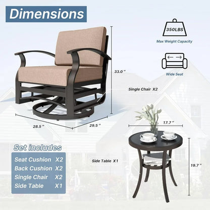 3 Pieces Outdoor Aluminum Swivel Glider Rockers Bistro Patio Set with Tempered Glass Side Table