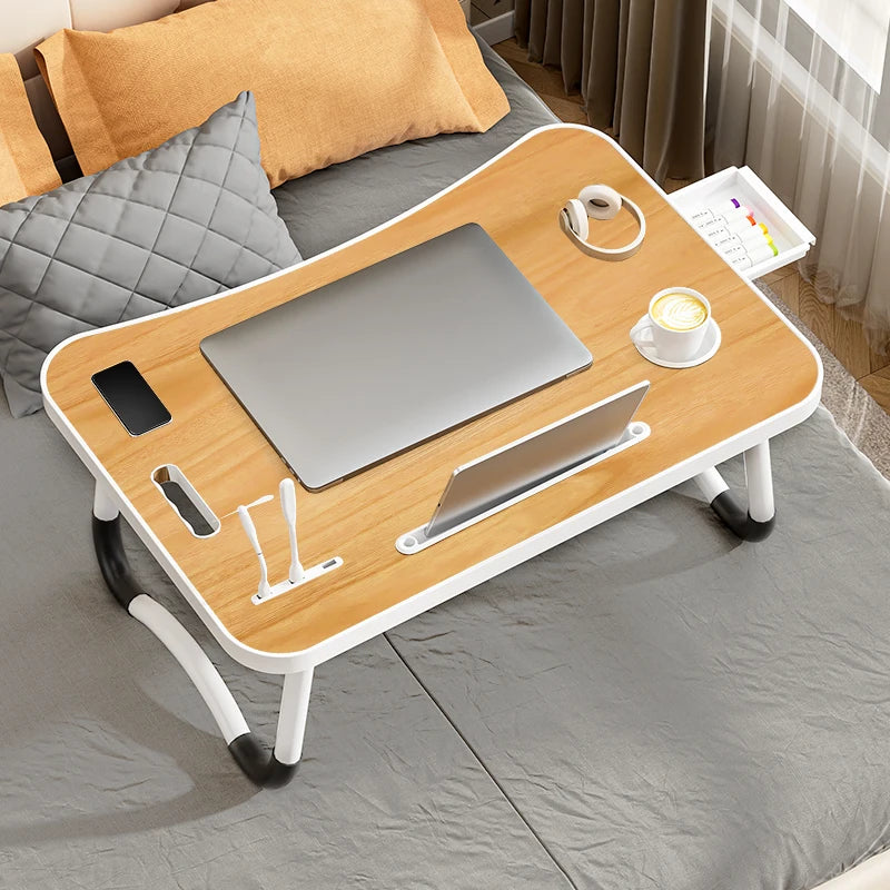 Portable Laptop Desk with USB Light, Small Fan, Cup Holder, Tablet Slot, and Lifting Handle - Foldable for Working,