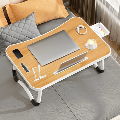 Portable Laptop Desk with USB Light, Small Fan, Cup Holder, Tablet Slot, and Lifting Handle - Foldable for Working,