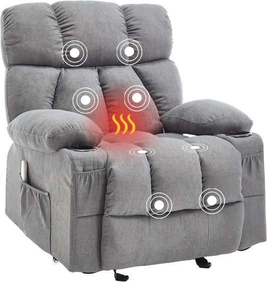 Ergonomic Comfy Overstuffed  Massage Rocker Recliner Chair with Heat and Vibration for Living Room