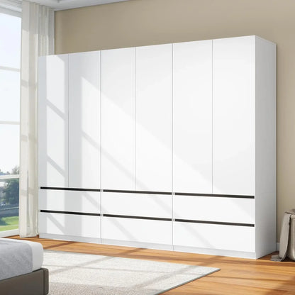75" White Wooden Wardrobe with Drawers and Doors