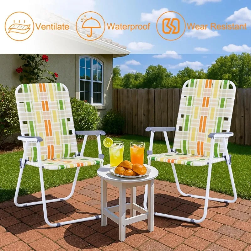 Set of 2 Foldable Metal Stable Steel Webbed Lawn Chairs  For Camping, Fishing, Beach