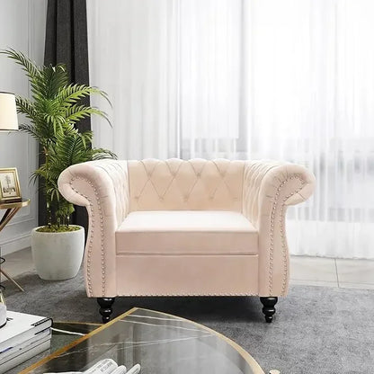 Modern Velvet Tufted Accent Sofa with Scroll Arms for Living Room