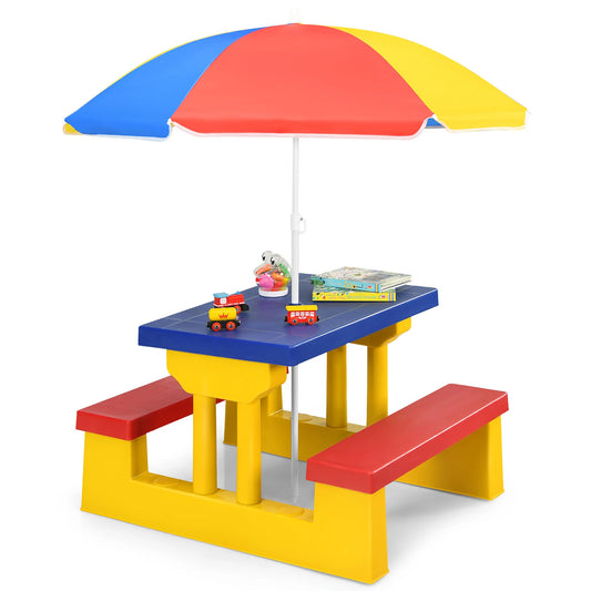 Kids Picnic Table Set W/Removable Umbrella Indoor/Outdoor for Garden or Patio