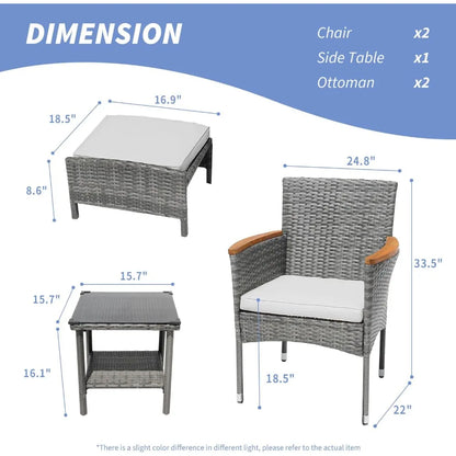 5 PCS Outdoor Bistro Wicker Table & Ottoman Patio Set