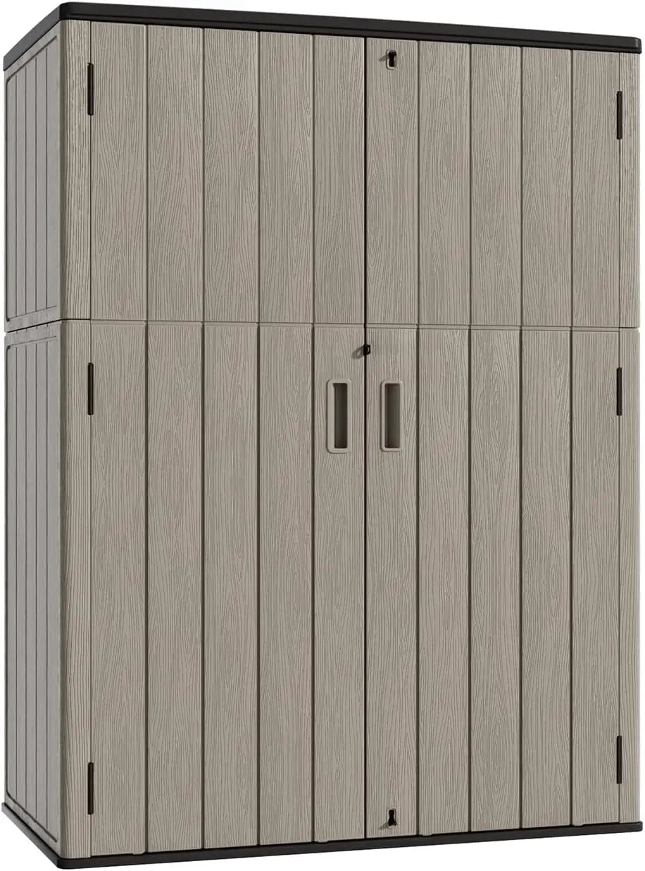 NEW 57 Cu. Ft. Vertical Outdoor Waterproof Resin Tool Storage for Patio Furniture (Coffee Color)