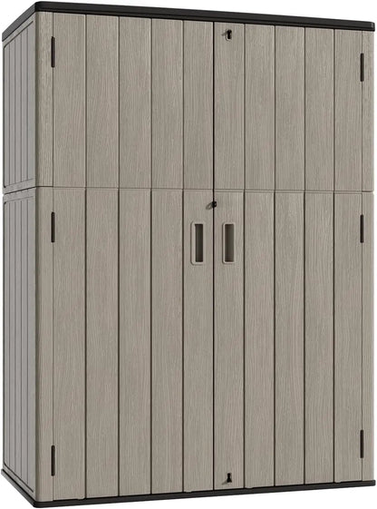 NEW 57 Cu. Ft. Vertical Outdoor Waterproof Resin Tool Storage for Patio Furniture (Coffee Color)