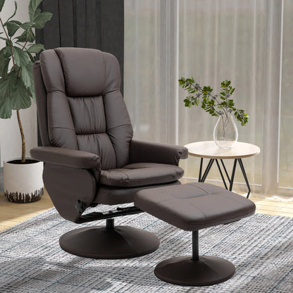 Modern PU Leather Recliner Chair with Footrest and Ottoman for the Living Room, Brown
