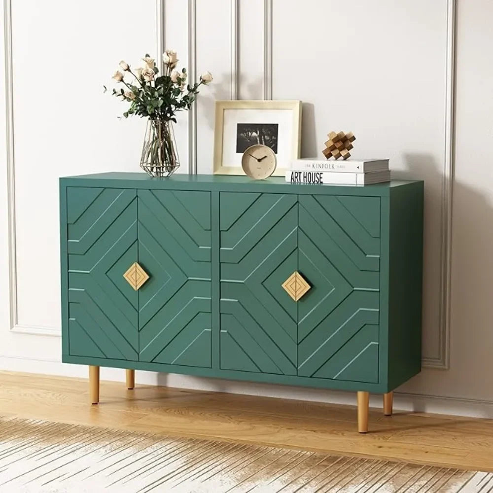 48" Accent Cabinet with 4 Doors and Shelves, Modern Sideboard Buffet Cabinet with Decorative Embossed Pattern Doors