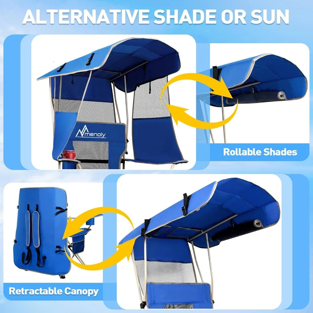 Folding Camping Chair with Shade Canopy with  Cooler Bag for Outdoor Sports, Lawn Chairs
