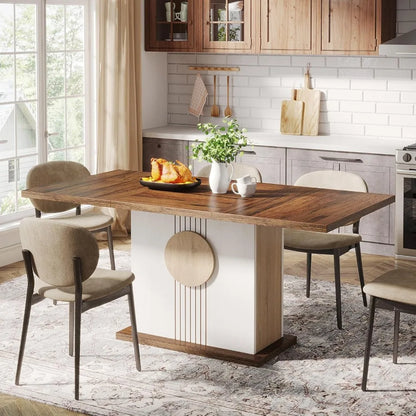 Rectangular Farmhouse Wood Dining Table for 4 to 6 People