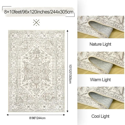 8'x10' Vintage Area Neutral Non-Slip Stain Resistant Washable Rug for Living Room and Dining Room