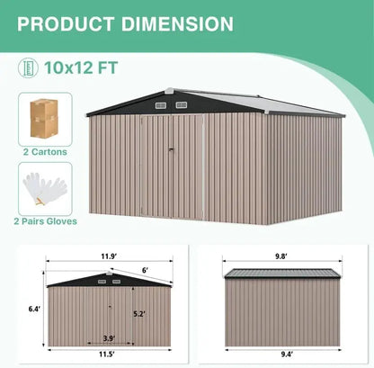 10X12 FT Outdoor Durable Waterproof Metal  Tools Storage Shed for Garden, Patio and Backyard.