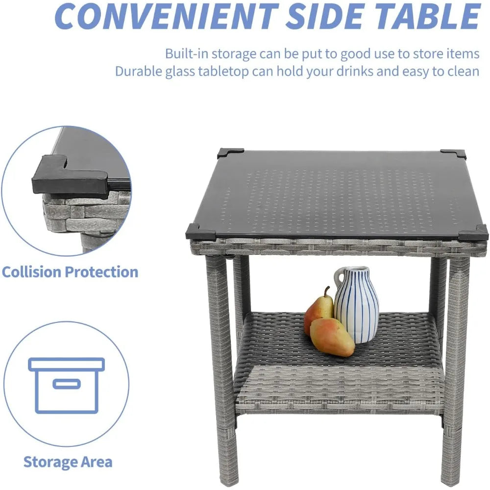 5 PCS Outdoor Bistro Wicker Table & Ottoman Patio Set