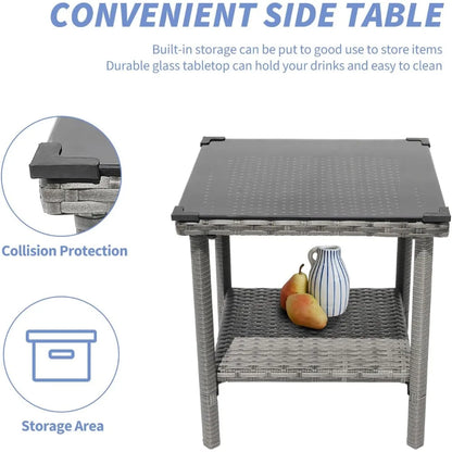 5 PCS Outdoor Bistro Wicker Table & Ottoman Patio Set