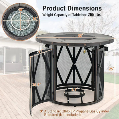 32 inch round 30,000 BTU Propane Gas Fire Pit with fire glasses & PVC  cover and ceramic tile