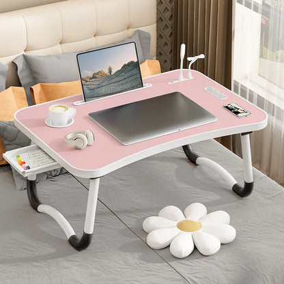 Portable Laptop Desk with USB Light, Small Fan, Cup Holder, Tablet Slot, and Lifting Handle - Foldable for Working,