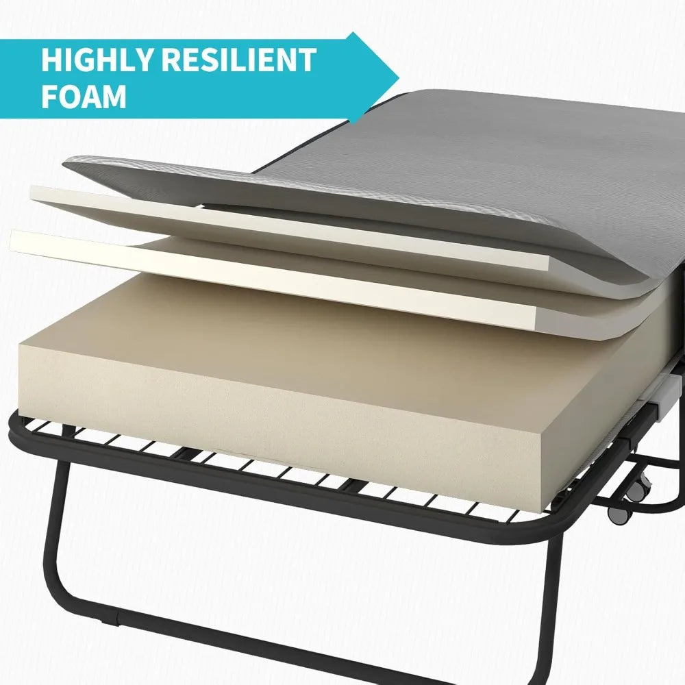 75" x 46" Folding Rollaway for Adults, 5 inch Thick Memory Foam Mattress, Twin Size Portable