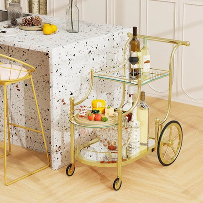 3-Tier Rolling Bar Cart with mirrored Shelves, 4 Wheels for Mobile Beverage & Wine in the Kitchen, Dining Room or Living Room