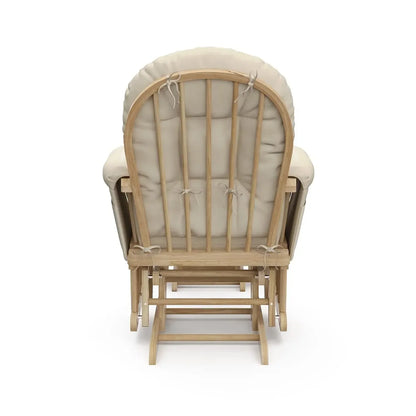 Premium Hoop Glider and Ottoman (Natural/Beige) – Padded Cushions with Storage Pocket, Smooth Rocking Motion, Easy to Assemble