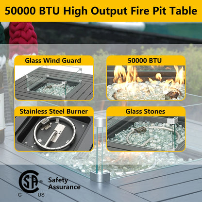 36" Outdoor Wicker Square Patio Bar High Fire Propane Gas with Glass Fire Beads