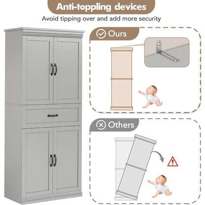 Modern 70" Tall Freestanding Kitchen Pantry Cabinet with 2 Doors and 3 Adjustable Shelves