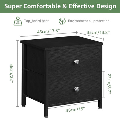 Modern Small Black Nightstands Set of 2 with 2 Fabric Drawers Dresser for Bedroom