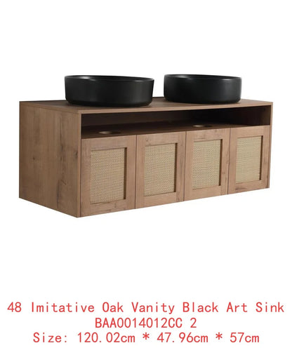 48" Bathroom Vanity with Black Ceramic Sink, 4 Soft Close Doors, Floating Design, Plywood Construction, Easy Assembly