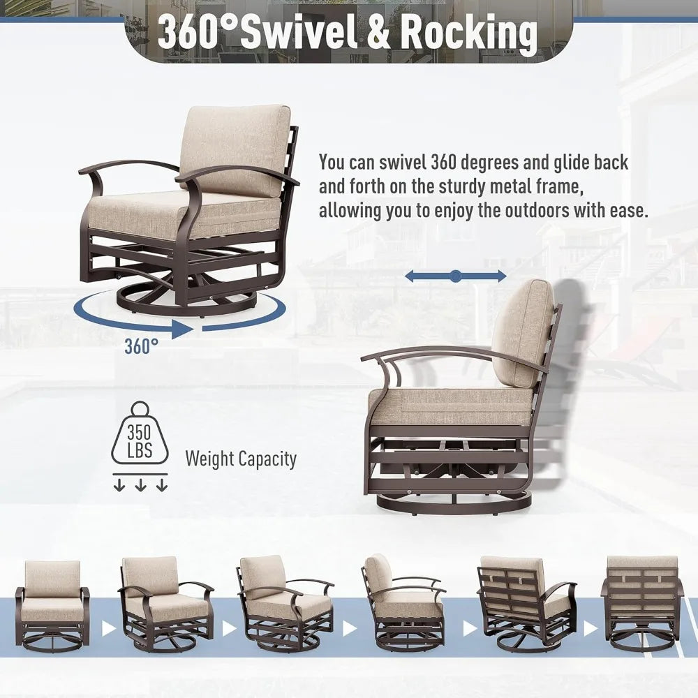 3 Pieces Outdoor Aluminum Swivel Glider Rockers Bistro Patio Set with Tempered Glass Side Table