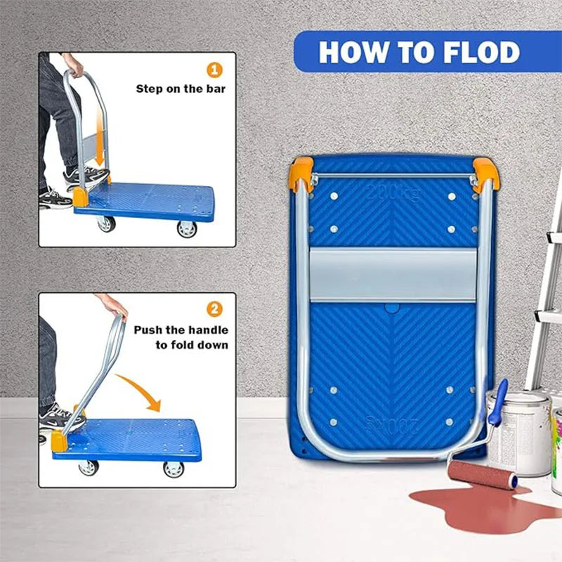 Platform Truck with 440lb Weight Capacity and 360 Degree Swivel Wheels, Foldable Push Hand Cart for Loading and Storage