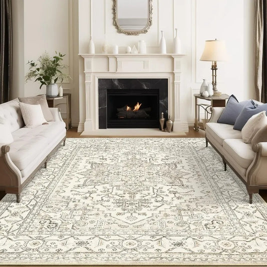 8'x10' Vintage Area Neutral Non-Slip Stain Resistant Washable Rug for Living Room and Dining Room