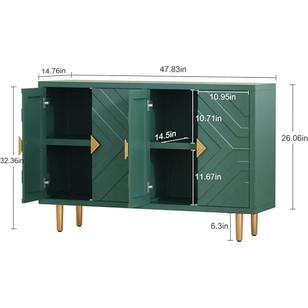 48" Accent Cabinet with 4 Doors and Shelves, Modern Sideboard Buffet Cabinet with Decorative Embossed Pattern Doors