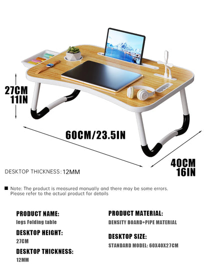 Portable Laptop Desk with USB Light, Small Fan, Cup Holder, Tablet Slot, and Lifting Handle - Foldable for Working,