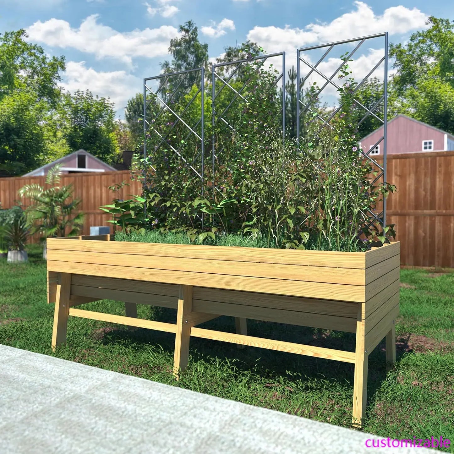 6 x 3 x 2FT, Raised Wood Garden Beds Outdoor with 6 Legs and Detachable Liner for Backyard, Patio