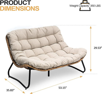 All-Weather Boho Rattan Patio Outdoor 2 Seater Couch or Loveseat with Soft Cushion