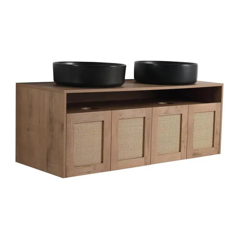 48" Bathroom Vanity with Black Ceramic Sink, 4 Soft Close Doors, Floating Design, Plywood Construction, Easy Assembly