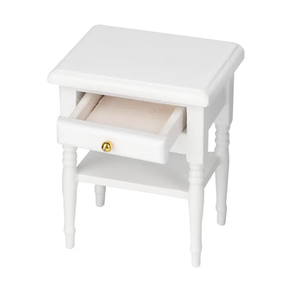 White Mini Bedroom Furnishing Articles Wooden Bedside Table Model