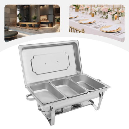 7.5L Rectangular Stainless Steel Buffet Chafing Dish Warmer with Folding Frame for Party Banquet